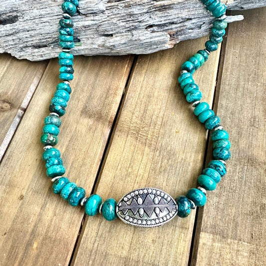 N0866  Turquoise Navajo Pearl Sterling Necklace (20”-22”)