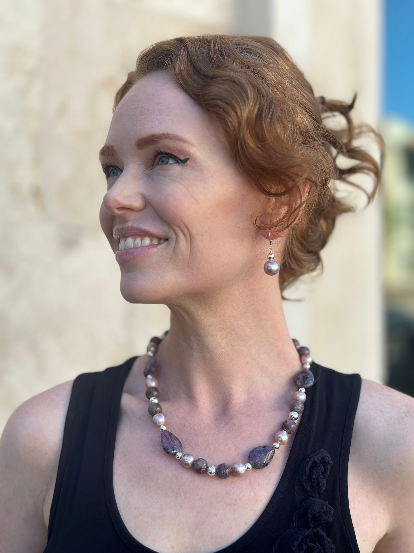 N0906 Pearl Lepidolite Necklace 18”-20”