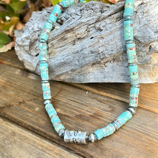 Caribbean Calcite Navajo Pearl Barrel Necklace (18"-20")