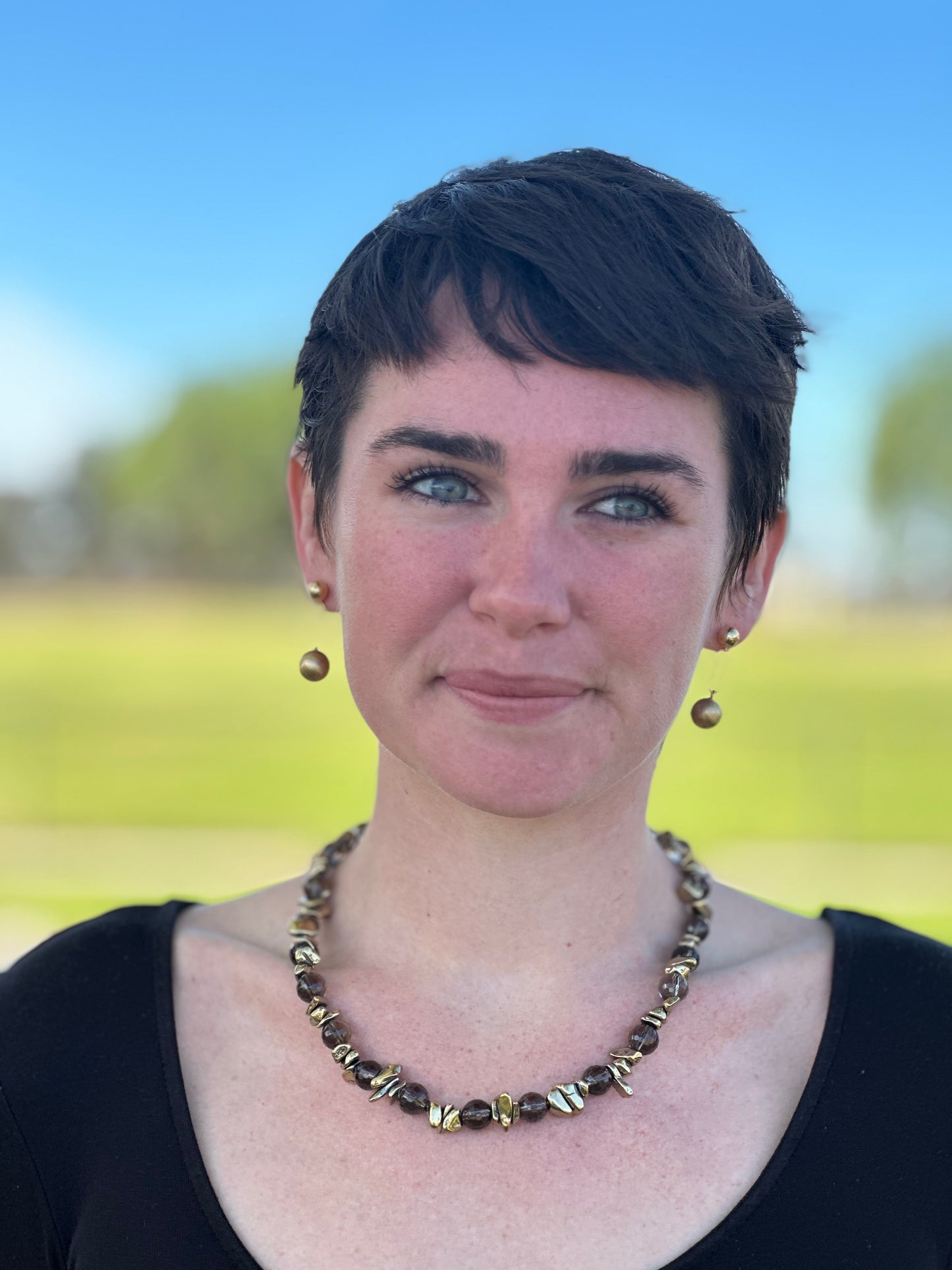 Gold Smoky Quartz Necklace 18”-20”