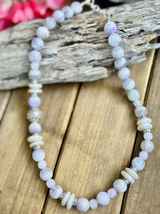 N0861  Lavender Jade Pearl Sterling Necklace (18”-20”)
