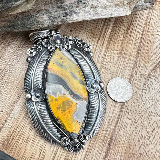 Bumble Bee Jasper Statement Pendant 4.2” Necklace