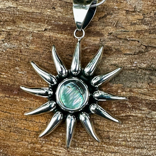 N0894 Abalone Sunburst  Sterling Necklace (18” + 2.25” pendant)