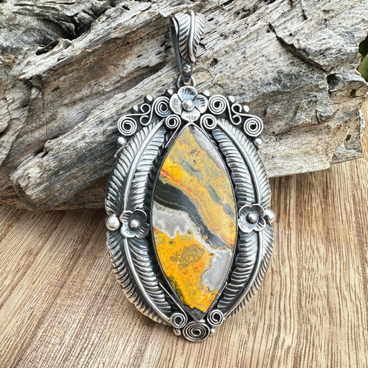 Bumble Bee Jasper Statement Pendant 4.2” Necklace
