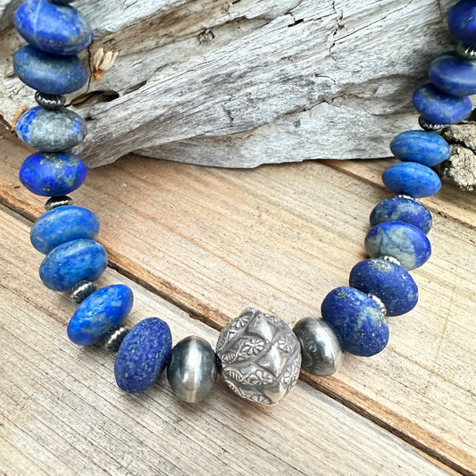 Afghan Lapis Navajo Pearls (18”-20”)