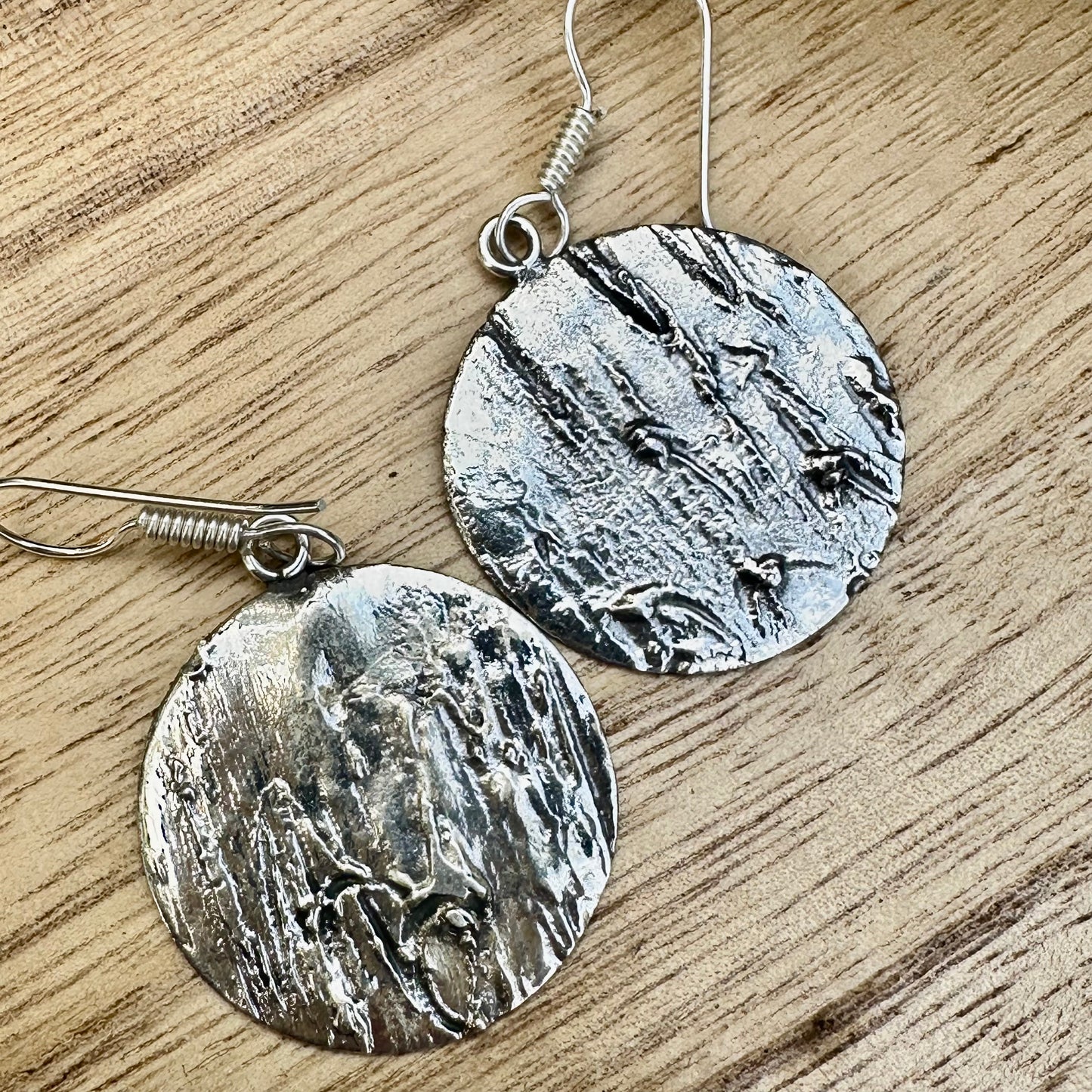 Taxco Textured Sterling Silver Circle Earrings 2.2”