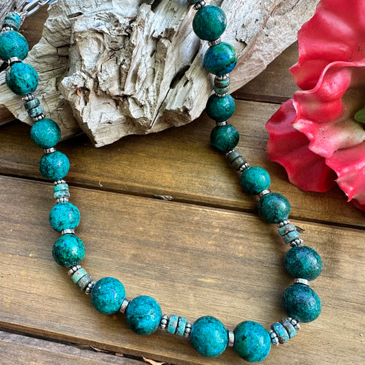 N0853  Turquoise Azurite Sterling Necklace (18”-20”)