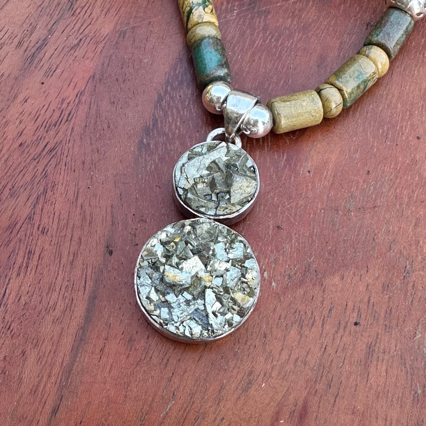 Pyrite Pendant Jasper Sterling Necklace (18-20")