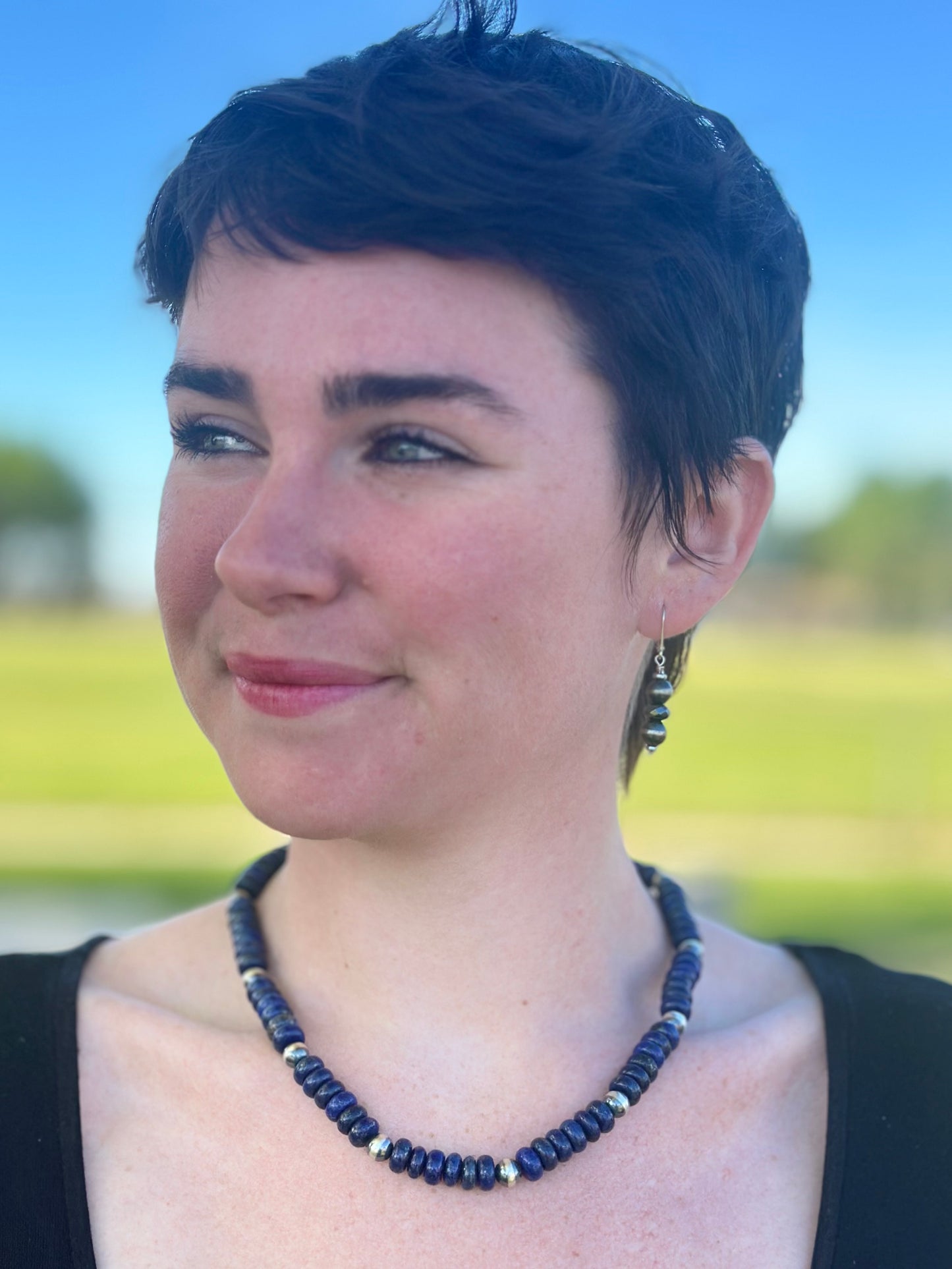 Navajo Pearl Lapis Necklace 18”-20”