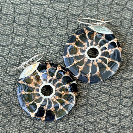 Sale - 1.2" Nautilus Mother of Pearl Shell Sterling Silver Earrings
