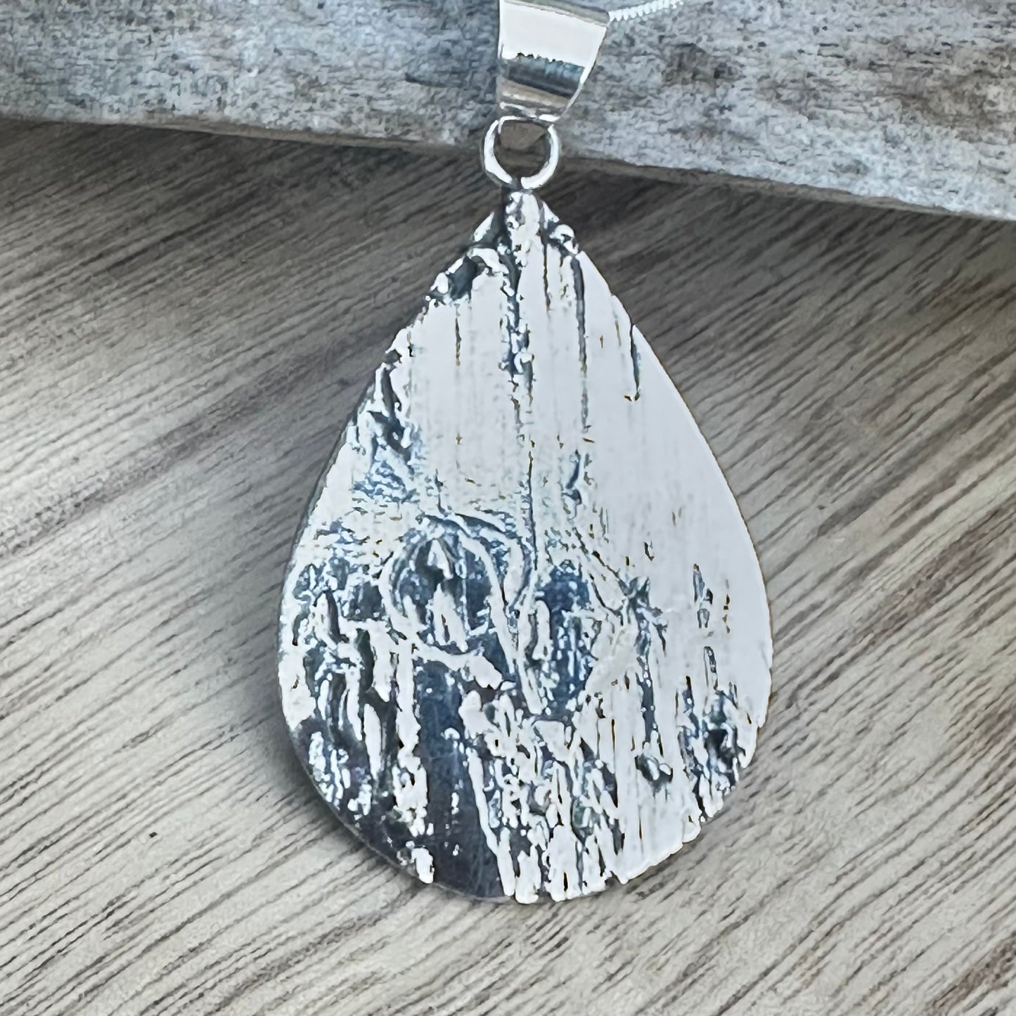 Taxco Textured Sterling Silver Teardrop 2.2” Necklace
