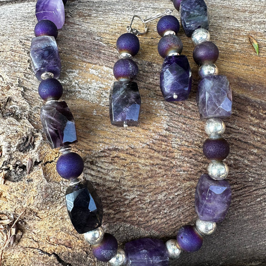 N0883  Korean Amethyst Druzy Necklace (18”-20”)