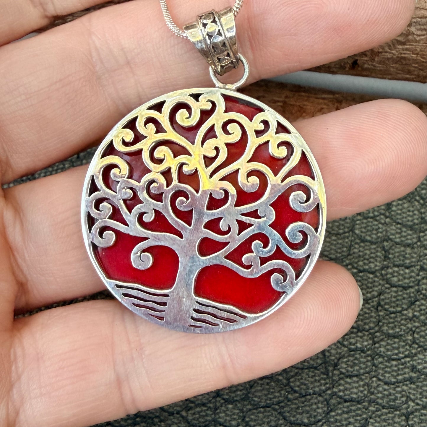 Sale - 1.6" Coral Sterling Silver Pendant on 18" Sterling Silver Chain (Reversible)