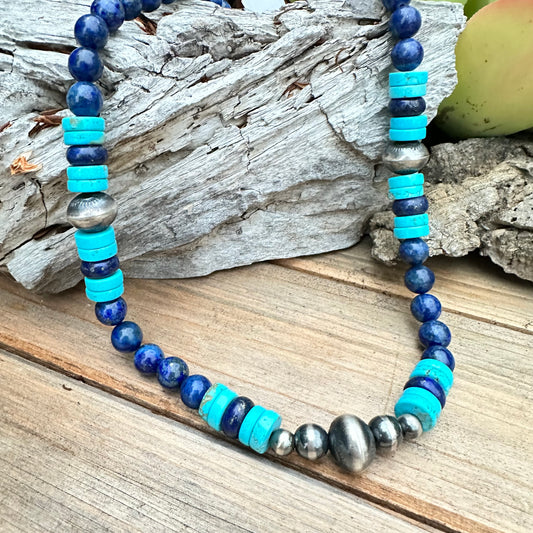Lapis Turquoise Navajo Pearls Necklace (19”-21”)