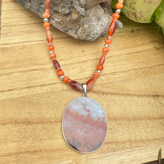 Carnelian Dendritic Agate Pendant Necklace