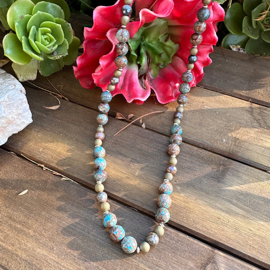 Jasper Hematite Bronzite Sterling Silver Necklace 18”-20”