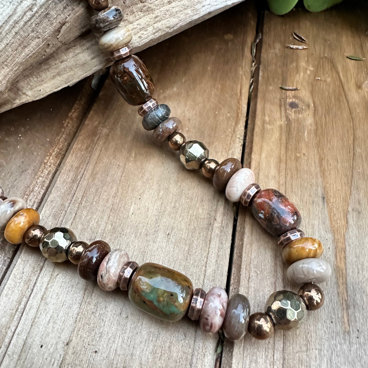 N0632 Dendrite Jasper Copper Hematite Stone Necklace (18”-20”)