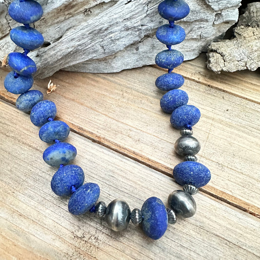 Afghan Lapis Navajo Pearls (18”-20”)