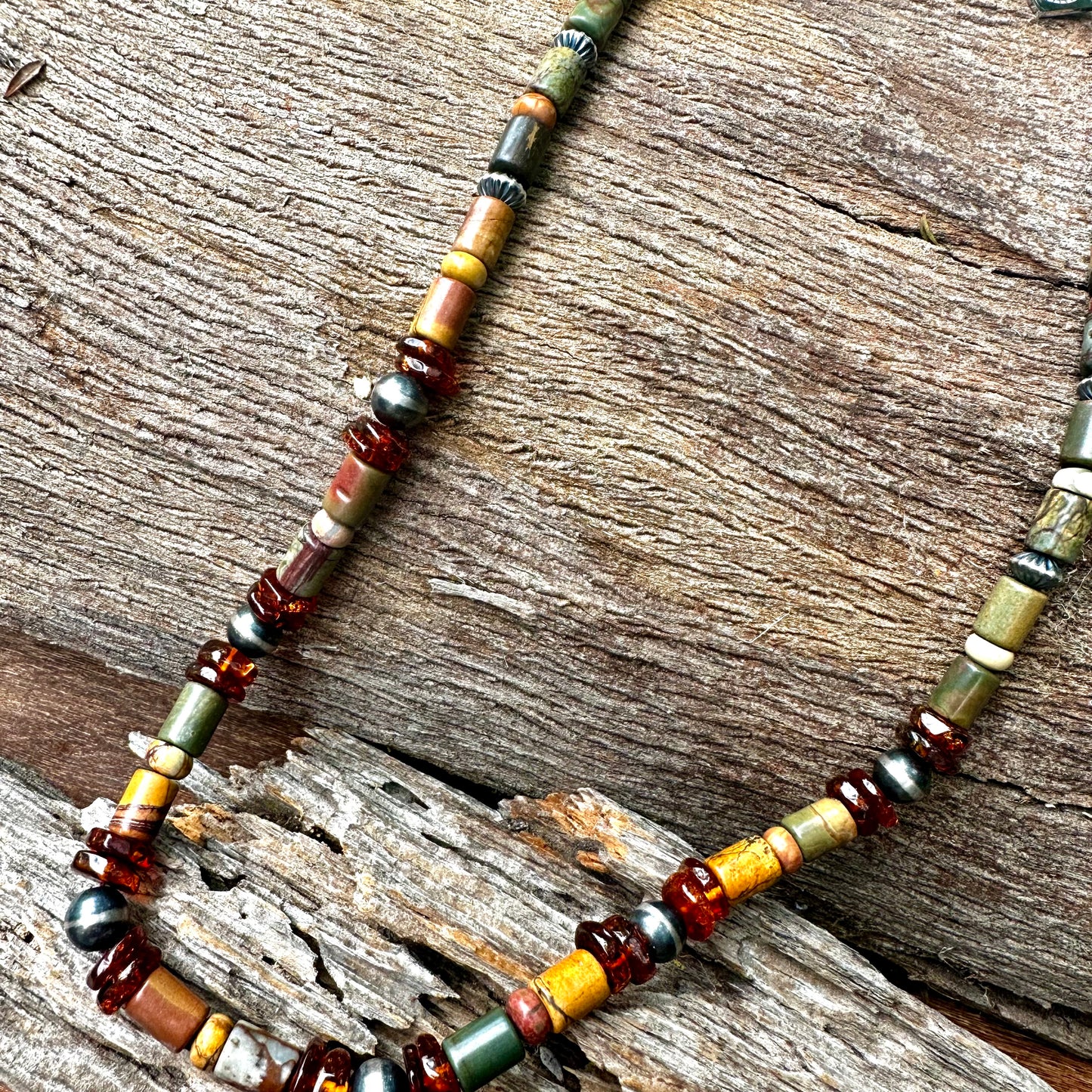N0886 Amber Jasper Navajo Pearls Necklace (18”-20”)