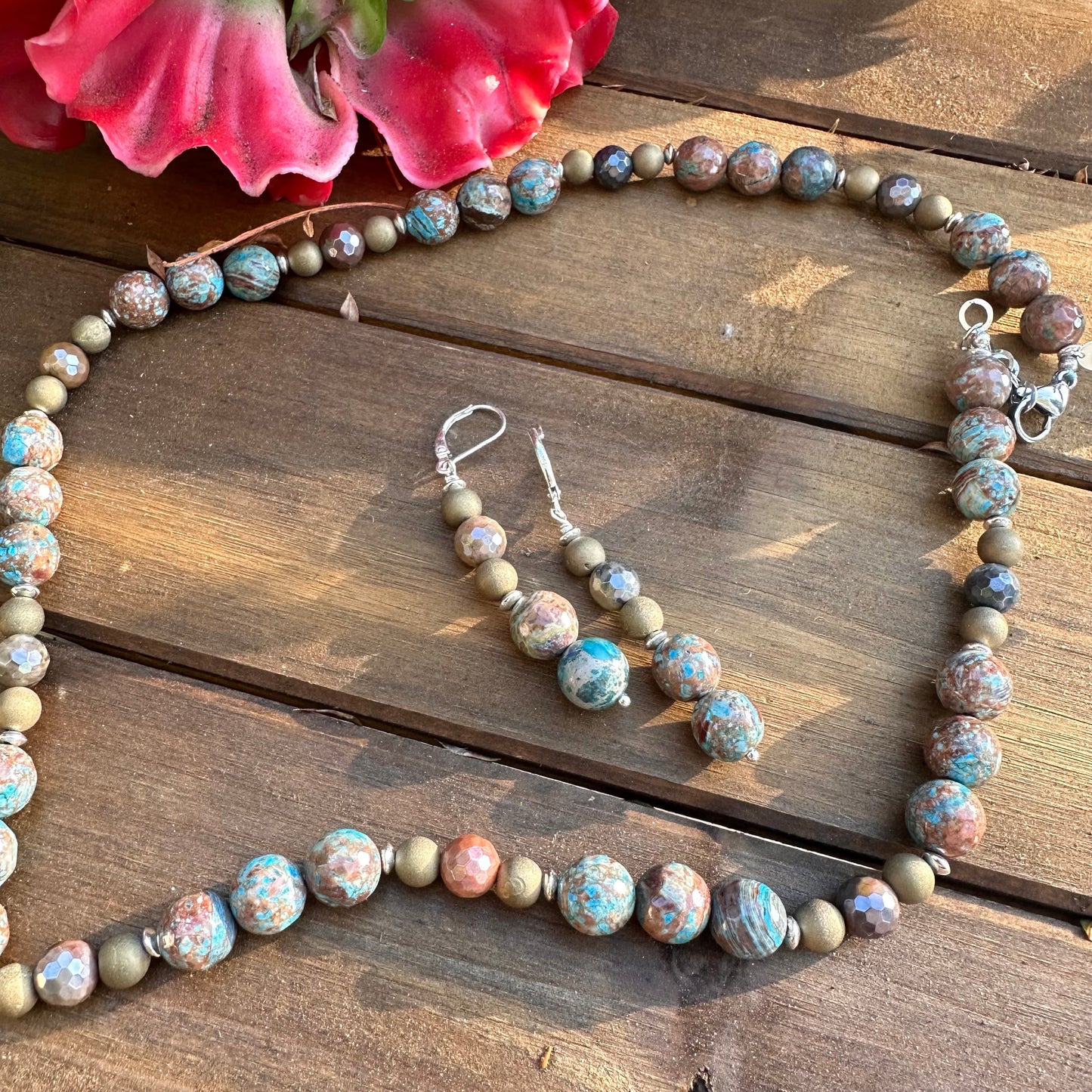 Jasper Hematite Bronzite Sterling Silver Necklace 18”-20”