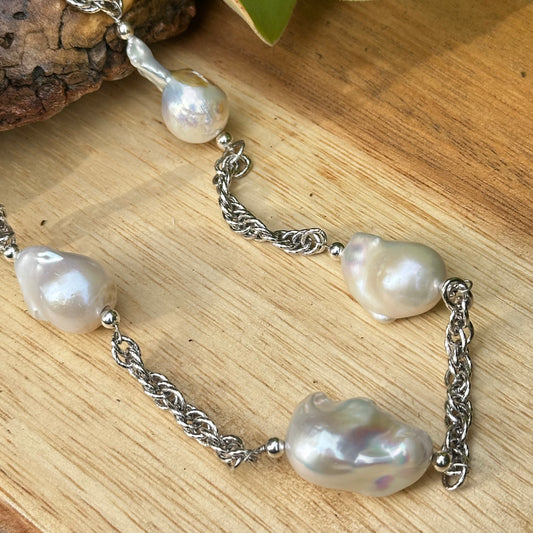 Baroque Pearl Sterling Necklace (22"-24")