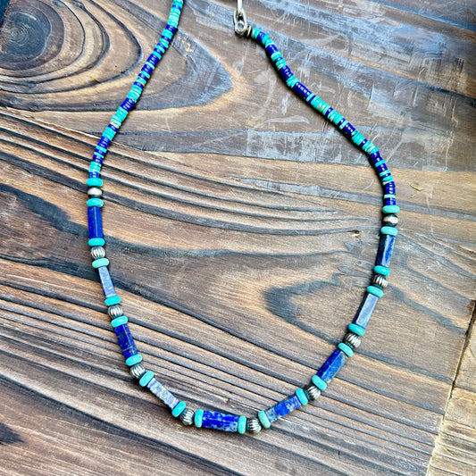 Lapis Turquoise Navajo Pearl Necklace (18"-20")