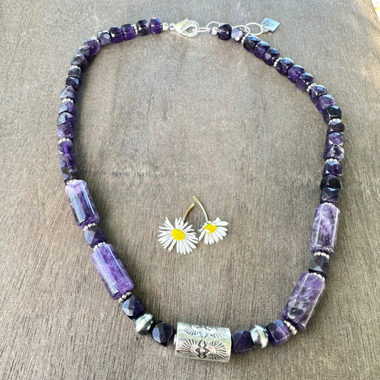 Amethyst Navajo Pearl Barrel Necklace