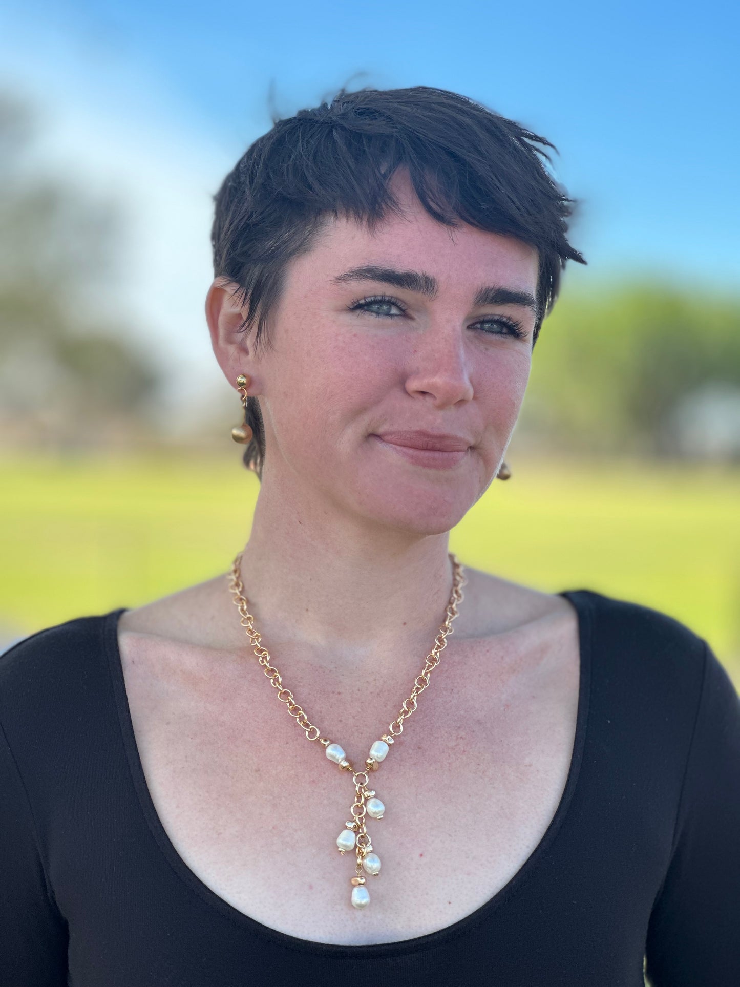 Gold Pearl Drop Necklace