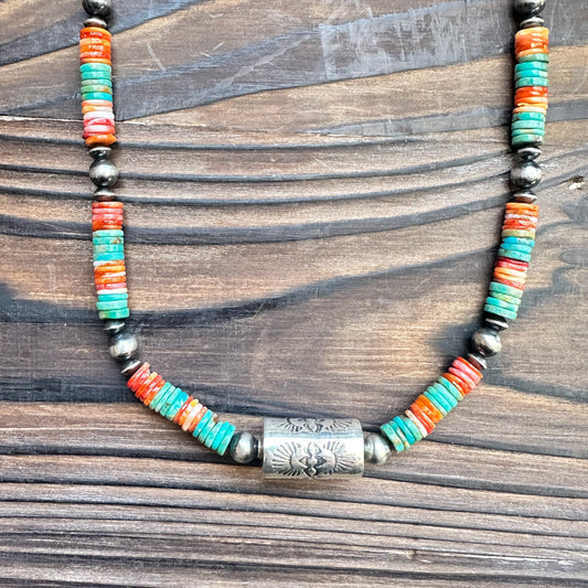 Spiny Oyster Turquoise Navajo Pearl Necklace (18"-20")