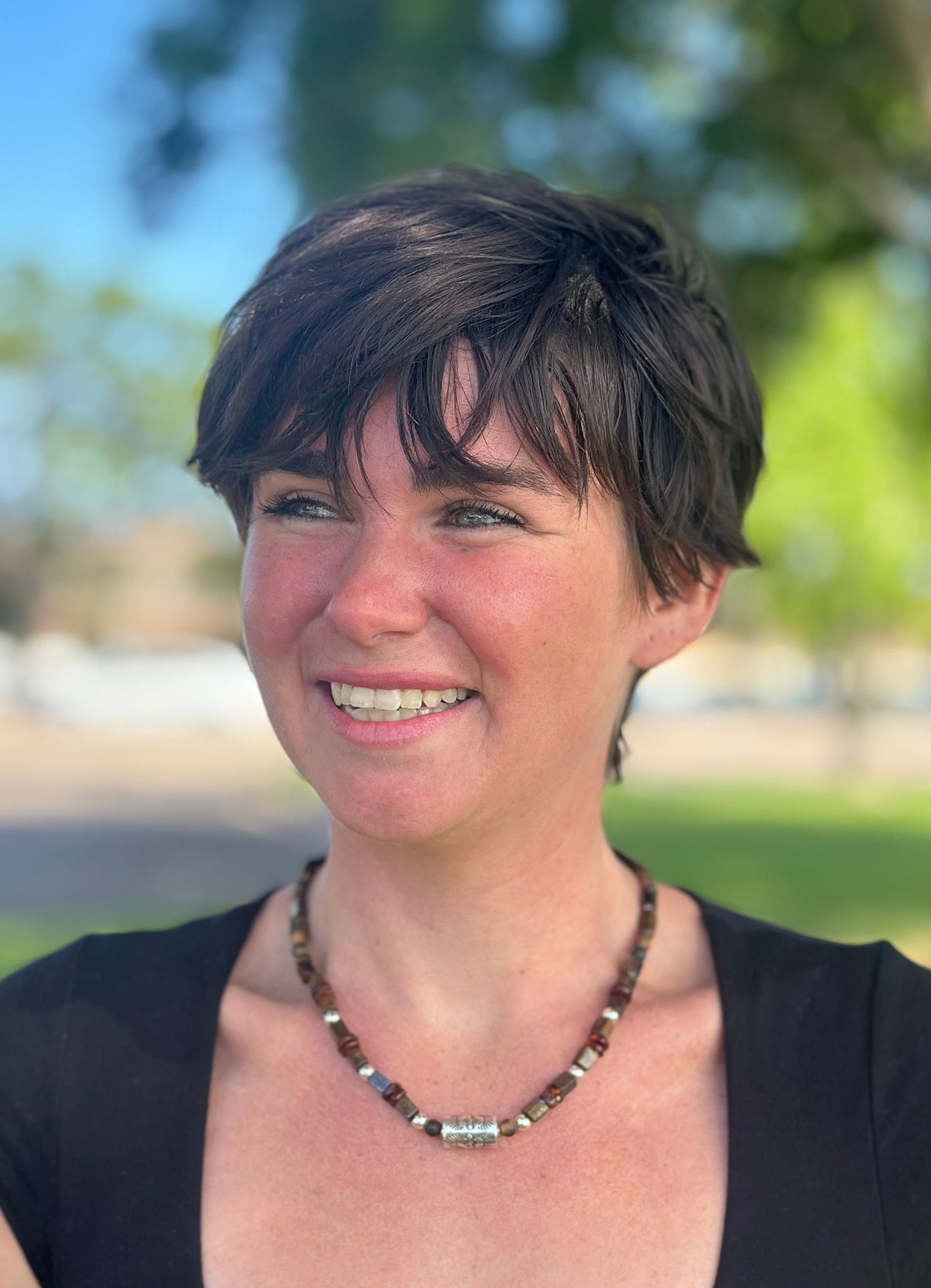 Bronzite Tiger Eye Amber Navajo Pearl Barrel Necklace (18"-20")