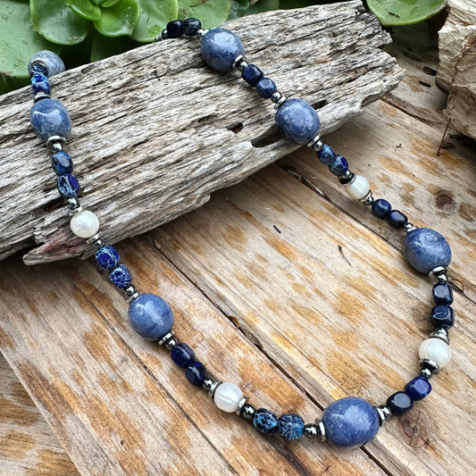 N0711  Dumortierite Blue Necklace (20”-22”)