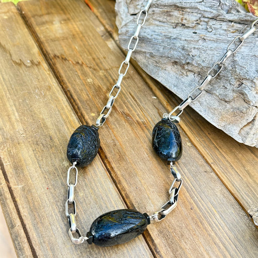 Black Tourmaline Sterling Necklace (24”-26")