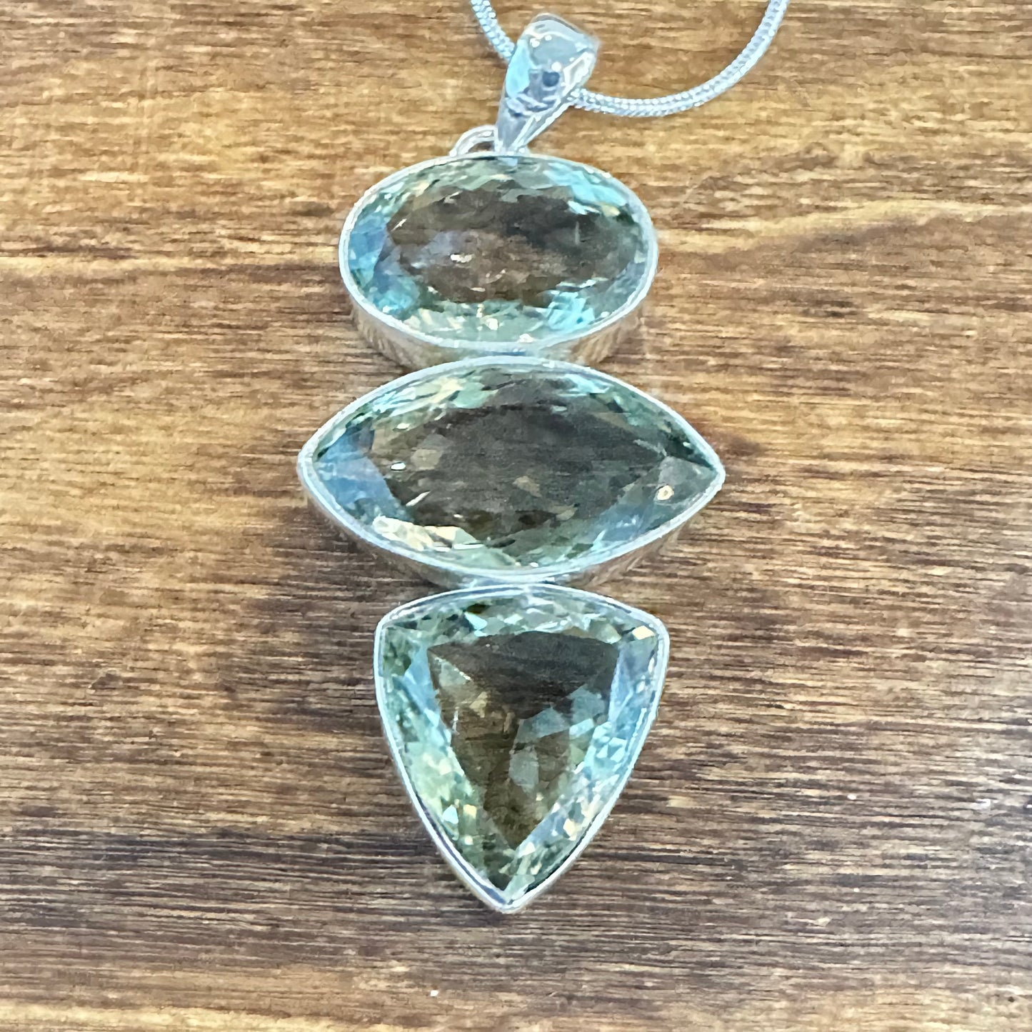 Green Amethyst Pendant Necklace 2.25”