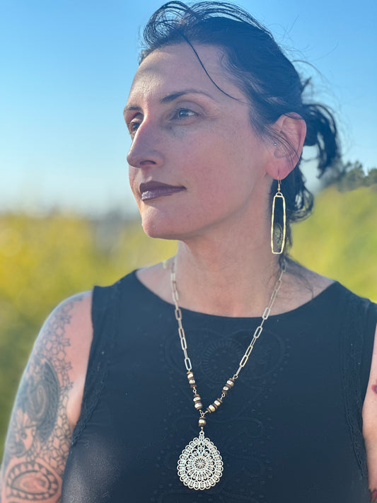 Gold Medallion Tiger Eye Pearl Necklace