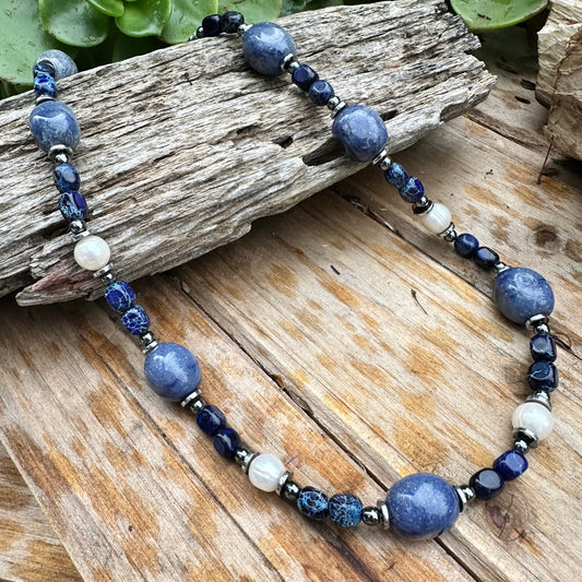 N0711  Dumortierite Blue Necklace (20”-22”)