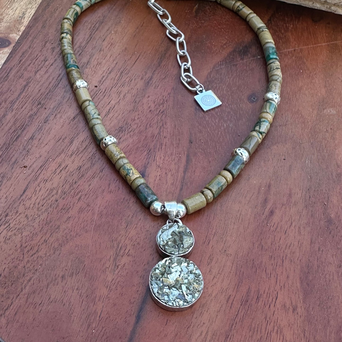 Pyrite Pendant Jasper Sterling Necklace (18-20")