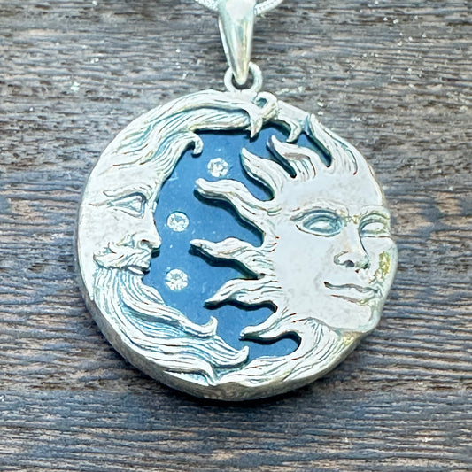 Sterling Silver Sun and Moon Pendant 18” Sterling Silver Chain