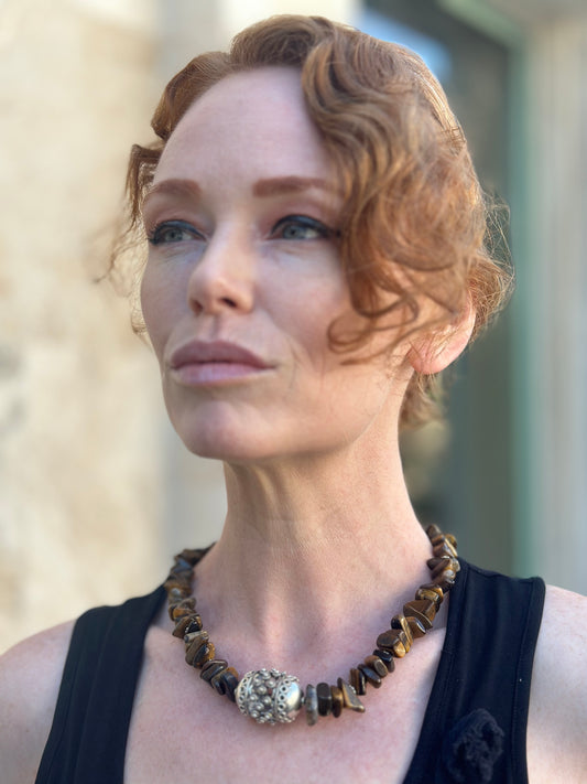 N0922  Tiger Eye Statement Necklace (18”-20”)
