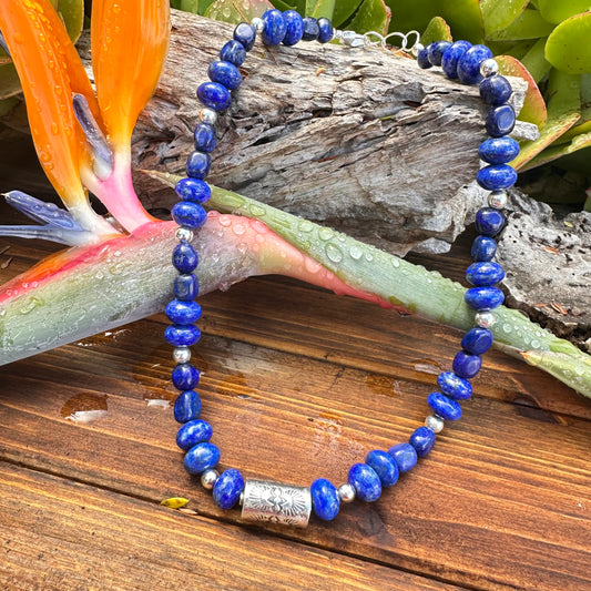 Lapis Sterling Barrel Necklace (18”-20”)