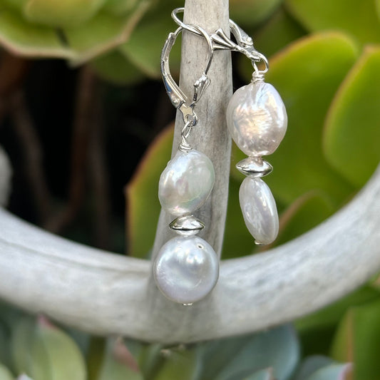Double Cultured Pearl Earrings 1.9”