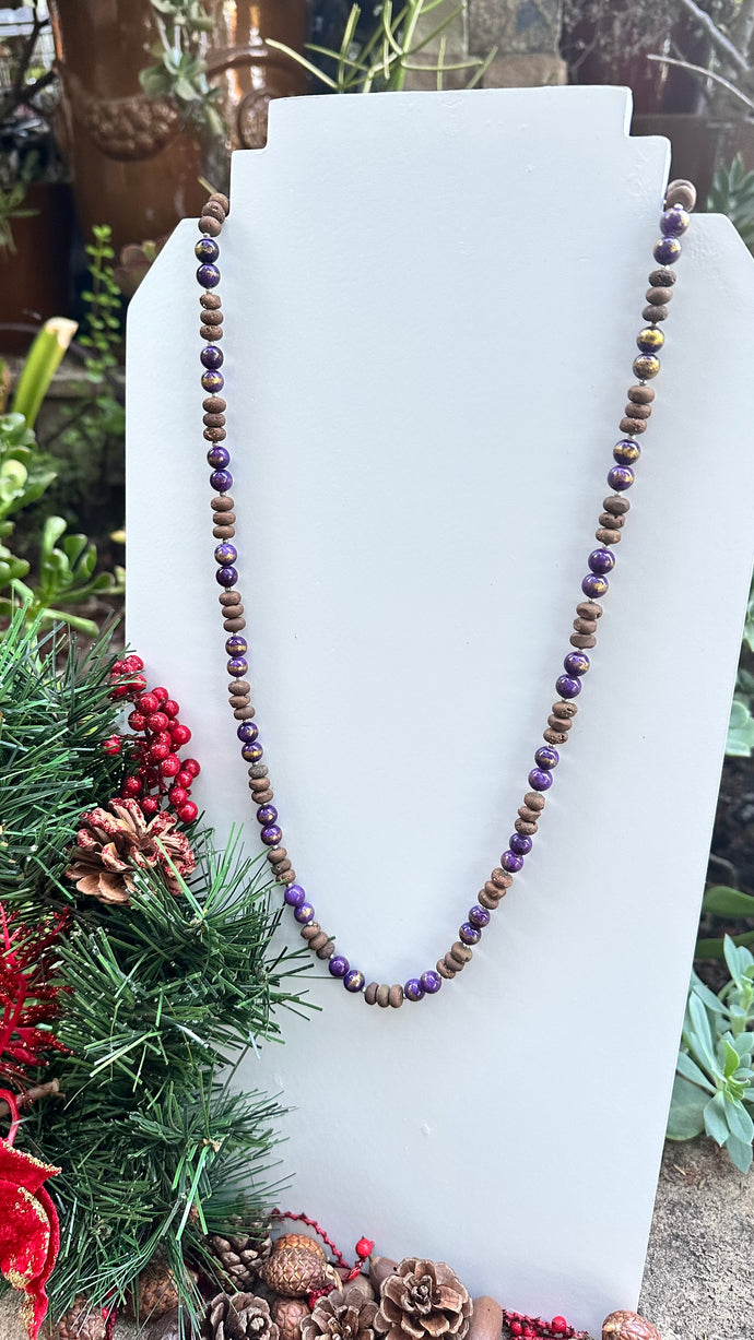 SN0352  28”-30” Purple Agate Hematite Sterling Necklace