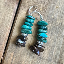 Load image into Gallery viewer, E0712 Bronzite Turquoise Earrings 2.2”
