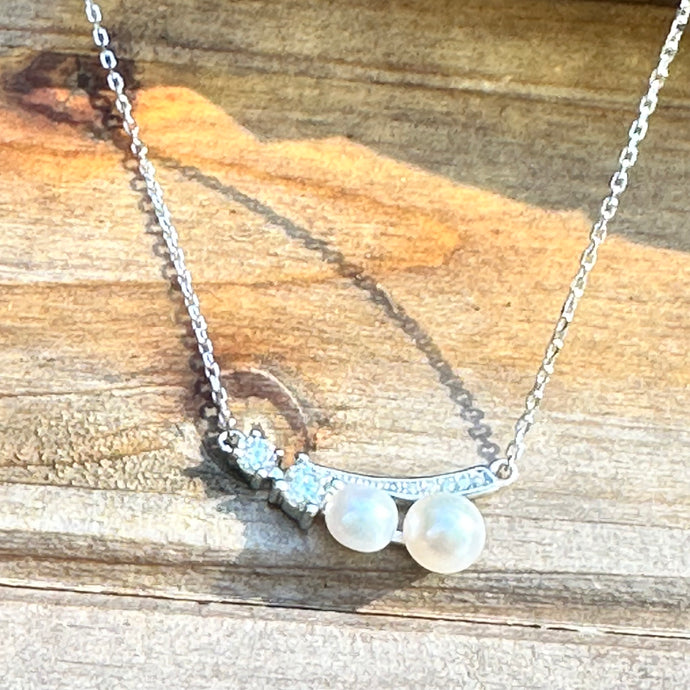 N0750  Pearl CZ Necklace (16”)