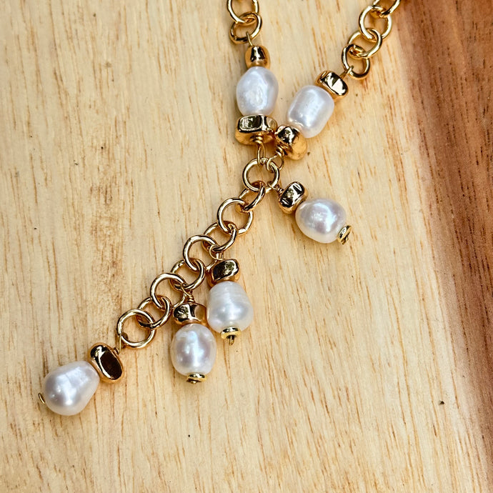 Gold Pearl Drop Necklace