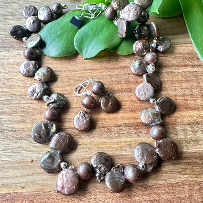 Chocolate Pearls Sterling Silver Earrings (2”)