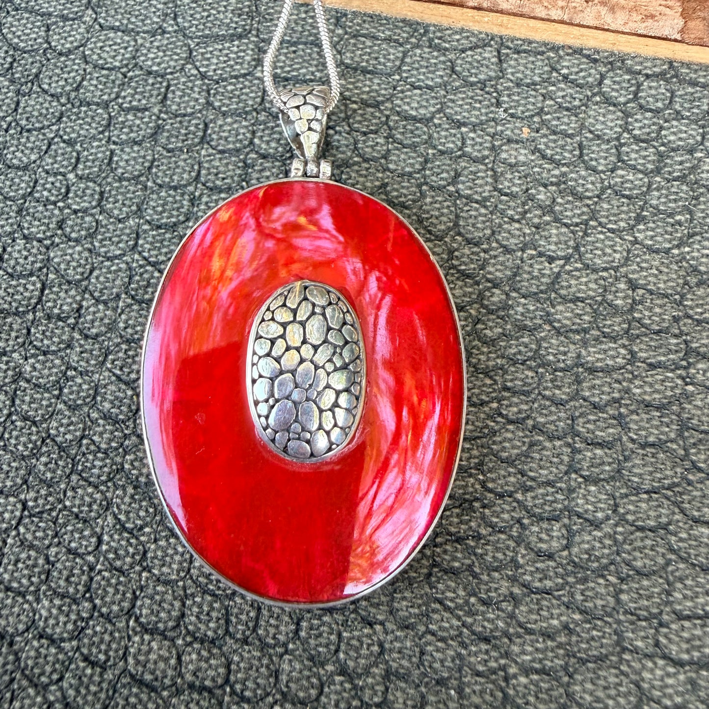 Sale - 2.4" Reversible Mother of Pearl/Coral Pearl Sterling Silver Pendant on 18" Sterling Silver Chain