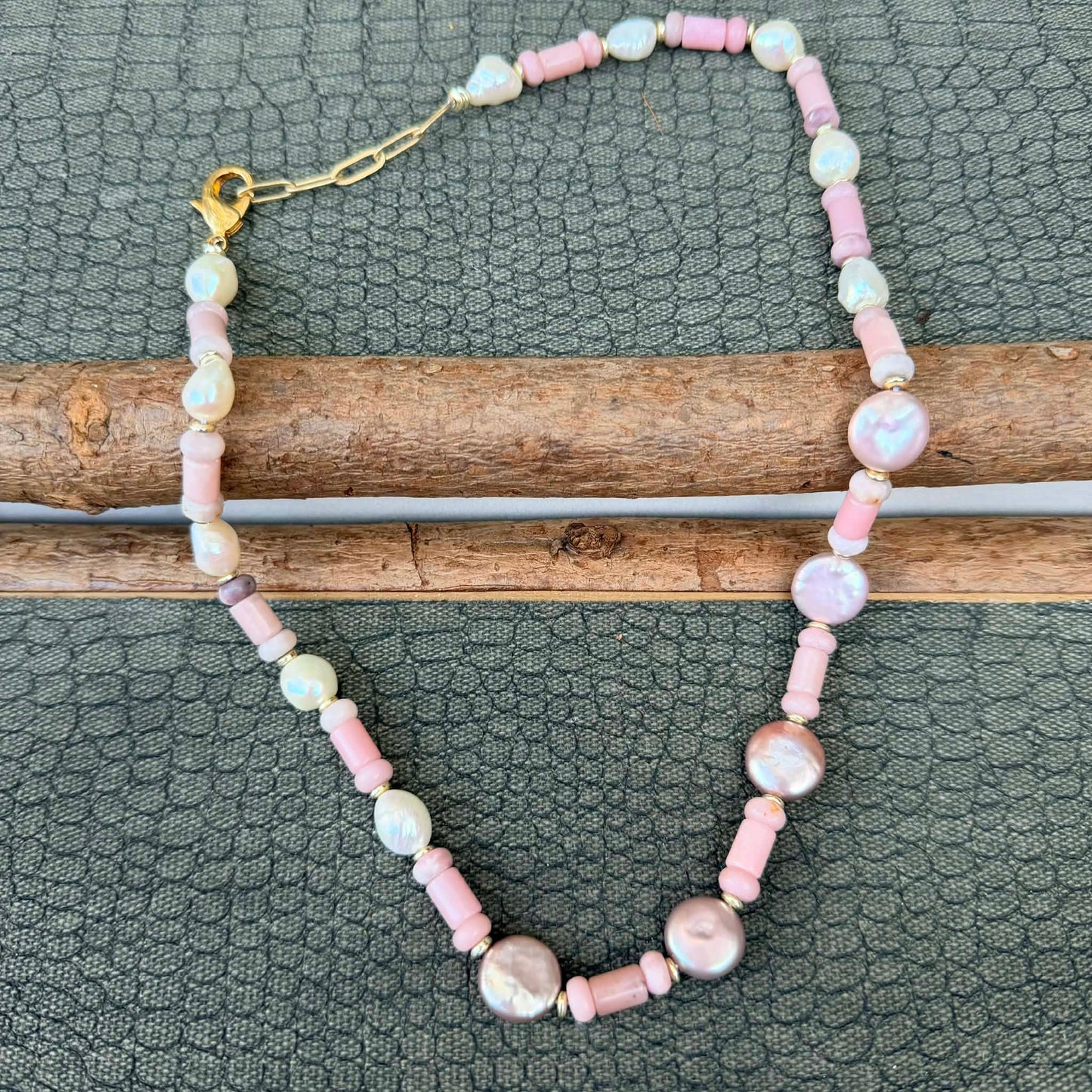Sale - 18"-20"  Rose Quartz Pearl Sterling Silver Necklace