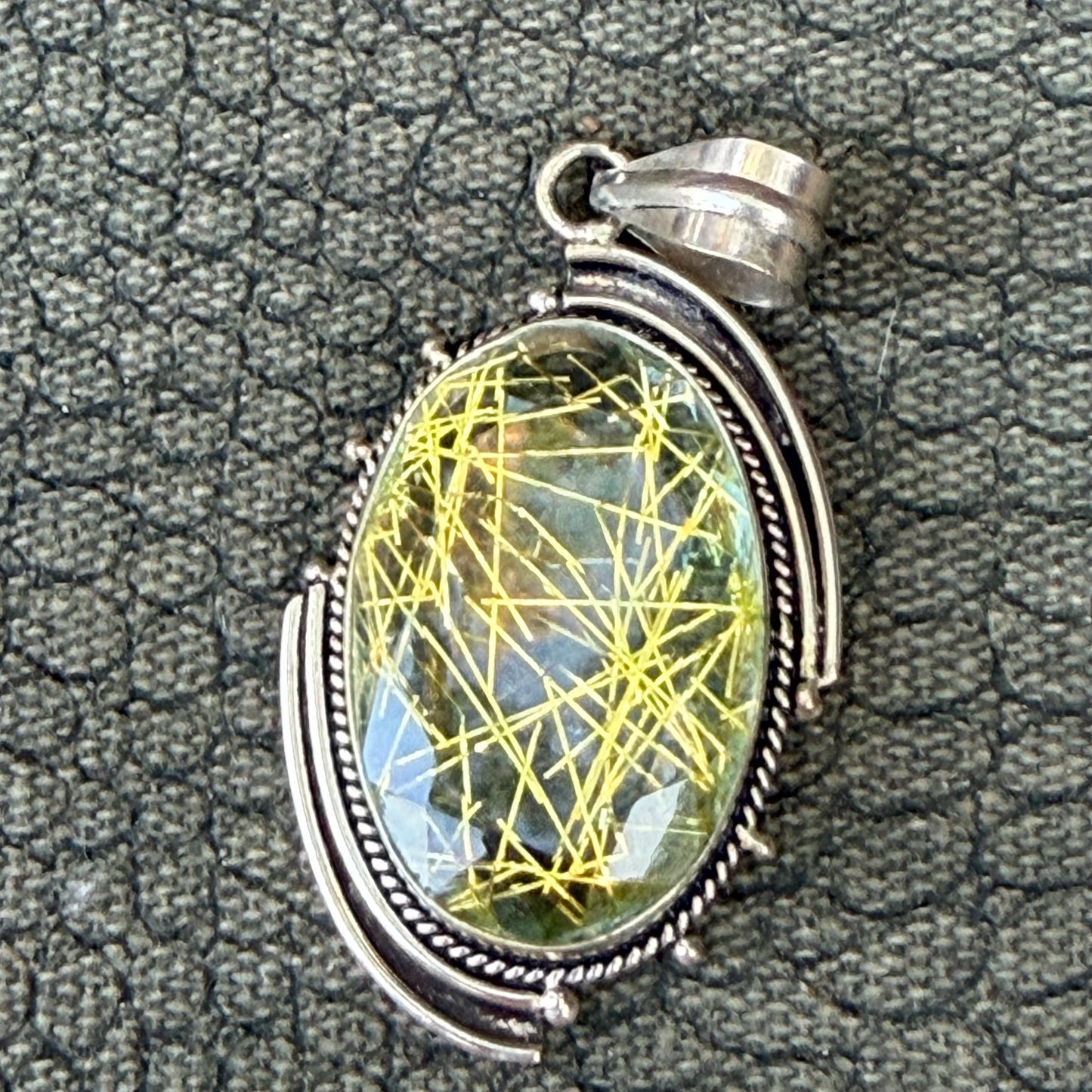 Sale -  2.25"  Rutilated Quartz Sterling Silver Pendant Necklace (18")