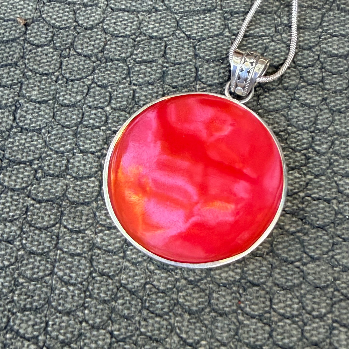 Sale - 1.6" Coral  Sterling Silver Pendant on 18" Sterling Silver Chain (Reversible)