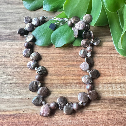 Chocolate Pearls Sterling Silver Earrings (2”)